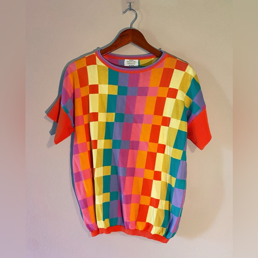 Vintage United Colors of Benetton Multicolored Short Sleeve Sweater